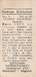 1955 Clevedon Confectionery Famous Cricketers #9 Stuart Surridge Back