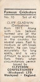1955 Clevedon Confectionery Famous Cricketers #10 Cliff Gladwin Back