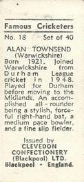1955 Clevedon Confectionery Famous Cricketers #18 Alan Townsend Back