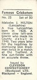 1955 Clevedon Confectionery Famous Cricketers #25 Malcolm Hilton Back