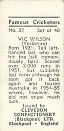 1955 Clevedon Confectionery Famous Cricketers #37 Vic Wilson Back