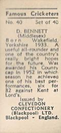 1955 Clevedon Confectionery Famous Cricketers #40 Don Bennett Back