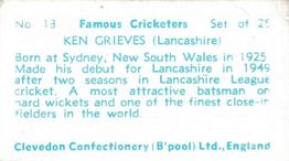 1956 Clevedon Sweets Famous Cricketers #13 Ken Grieves Back