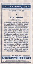 1989 Imperial Tobacco Ltd. 1934 Player's Cricketers (Reprint) #8 Arnold Dyson Back