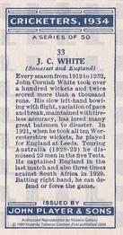 1989 Imperial Tobacco Ltd. 1934 Player's Cricketers (Reprint) #33 Jack White Back