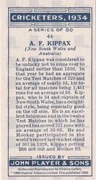 1989 Imperial Tobacco Ltd. 1934 Player's Cricketers (Reprint) #44 Alan Kippax Back