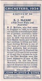 1989 Imperial Tobacco Ltd. 1934 Player's Cricketers (Reprint) #45 Stan McCabe Back