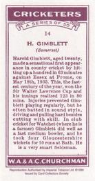 1999 Card Collector's Society 1936 Churchman's Cricketers (reprint) #14 Harold Gimblett Back