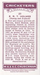 1999 Card Collector's Society 1936 Churchman's Cricketers (reprint) #20 Errol Holmes Back