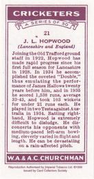 1999 Card Collector's Society 1936 Churchman's Cricketers (reprint) #21 John Hopwood Back