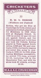 1999 Card Collector's Society 1936 Churchman's Cricketers (reprint) #33 Robert Robins Back