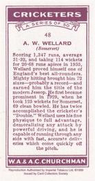 1999 Card Collector's Society 1936 Churchman's Cricketers (reprint) #48 Arthur Wellard Back