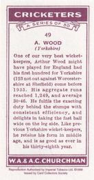 1999 Card Collector's Society 1936 Churchman's Cricketers (reprint) #49 Arthur Wood Back