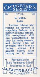 1997 Card Promotions 1926 J.A.Pattreiouex Cricketers (reprint)) #10 George Gunn Back