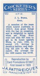 1997 Card Promotions 1926 J.A.Pattreiouex Cricketers (reprint)) #12 John Bryan Back