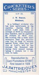 1997 Card Promotions 1926 J.A.Pattreiouex Cricketers (reprint)) #15 John Hearne Back