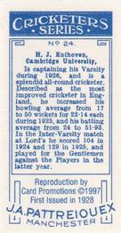 1997 Card Promotions 1926 J.A.Pattreiouex Cricketers (reprint)) #24 Henry Enthoven Back