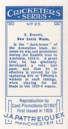 1997 Card Promotions 1926 J.A.Pattreiouex Cricketers (reprint)) #25 Sam Everett Back