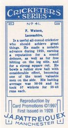 1997 Card Promotions 1926 J.A.Pattreiouex Cricketers (reprint)) #41 Frank Watson Back