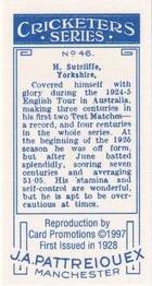 1997 Card Promotions 1926 J.A.Pattreiouex Cricketers (reprint)) #46 Herbert Sutcliffe Back