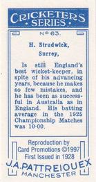 1997 Card Promotions 1926 J.A.Pattreiouex Cricketers (reprint)) #63 Herbert Strudwick Back