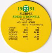 1991 7-Eleven Slurpee Aussie Cricket Stars #NNO Simon O'Donnell Back