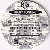 1995 Crown & Andrews Cricket Test Series & Sheffield Shield POG Pack Milk Caps #C6 Ricky Ponting Back