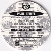1995 Crown & Andrews Cricket Test Series & Sheffield Shield POG Pack Milk Caps #C7 Paul Reiffel Back