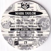 1995 Crown & Andrews Cricket Test Series & Sheffield Shield POG Pack Milk Caps #C9 Mark Taylor Back