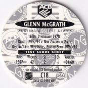 1995 Crown & Andrews Cricket Test Series & Sheffield Shield POG Pack Milk Caps #C18 Glenn McGrath Back