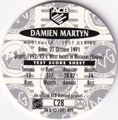 1995 Crown & Andrews Cricket Test Series & Sheffield Shield POG Pack Milk Caps #C28 Damien Martyn Back