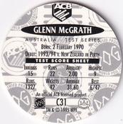 1995 Crown & Andrews Cricket Test Series & Sheffield Shield POG Pack Milk Caps #C31 Glenn McGrath Back
