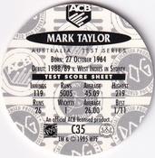 1995 Crown & Andrews Cricket Test Series & Sheffield Shield POG Pack Milk Caps #C35 Mark Taylor Back