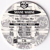 1995 Crown & Andrews Cricket Test Series & Sheffield Shield POG Pack Milk Caps #C36 Shane Warne Back