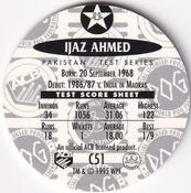 1995 Crown & Andrews Cricket Test Series & Sheffield Shield POG Pack Milk Caps #C51 Ijaz Ahmed Back