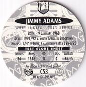 1995 Crown & Andrews Cricket Test Series & Sheffield Shield POG Pack Milk Caps #C53 Jimmy Adams Back