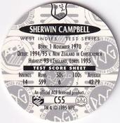 1995 Crown & Andrews Cricket Test Series & Sheffield Shield POG Pack Milk Caps #C55 Sherwin Campbell Back