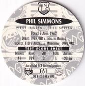 1995 Crown & Andrews Cricket Test Series & Sheffield Shield POG Pack Milk Caps #C61 Phil Simmons Back