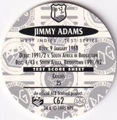 1995 Crown & Andrews Cricket Test Series & Sheffield Shield POG Pack Milk Caps #C62 Jimmy Adams Back