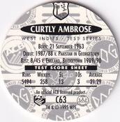 1995 Crown & Andrews Cricket Test Series & Sheffield Shield POG Pack Milk Caps #C63 Curtly Ambrose Back