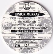 1995 Crown & Andrews Cricket Test Series & Sheffield Shield POG Pack Milk Caps #C67 Junior Murray Back