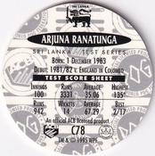 1995 Crown & Andrews Cricket Test Series & Sheffield Shield POG Pack Milk Caps #C78 Arjuna Ranatunga Back