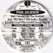 1995 Crown & Andrews Cricket Test Series & Sheffield Shield POG Pack Milk Caps #C83 Paul Jackson Back