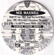 1995 Crown & Andrews Cricket Test Series & Sheffield Shield POG Pack Milk Caps #C89 Neil Maxwell Back