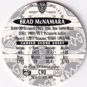 1995 Crown & Andrews Cricket Test Series & Sheffield Shield POG Pack Milk Caps #C90 Brad McNamara Back
