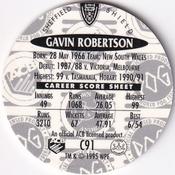 1995 Crown & Andrews Cricket Test Series & Sheffield Shield POG Pack Milk Caps #C91 Gavin Robertson Back