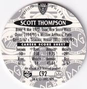 1995 Crown & Andrews Cricket Test Series & Sheffield Shield POG Pack Milk Caps #C92 Scott Thompson Back