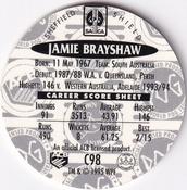 1995 Crown & Andrews Cricket Test Series & Sheffield Shield POG Pack Milk Caps #C98 Jamie Brayshaw Back