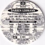 1995 Crown & Andrews Cricket Test Series & Sheffield Shield POG Pack Milk Caps #C101 Darren Lehmann Back