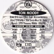 1995 Crown & Andrews Cricket Test Series & Sheffield Shield POG Pack Milk Caps #C105 Tom Moody Back